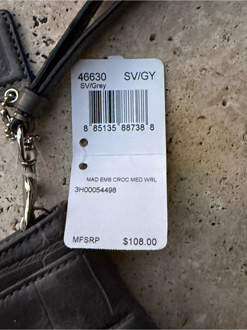 NWT Coach Madison Embossed Gray Crocodile Leather Wristlet w/Box 46630 MSRP $108 - Picture 6 of 6